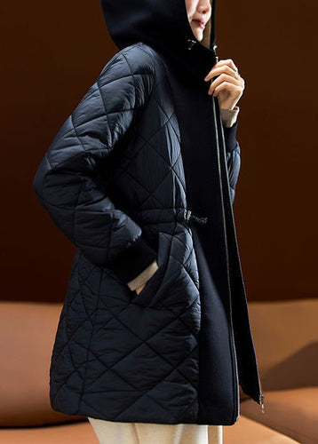 Drune | Schwarze Kapuzenjacke mit Kordelzug Taschen aus Baumwolle gefüllt Winter