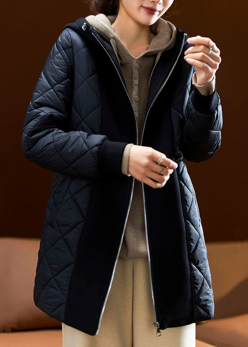 Drune | Schwarze Kapuzenjacke mit Kordelzug Taschen aus Baumwolle gefüllt Winter