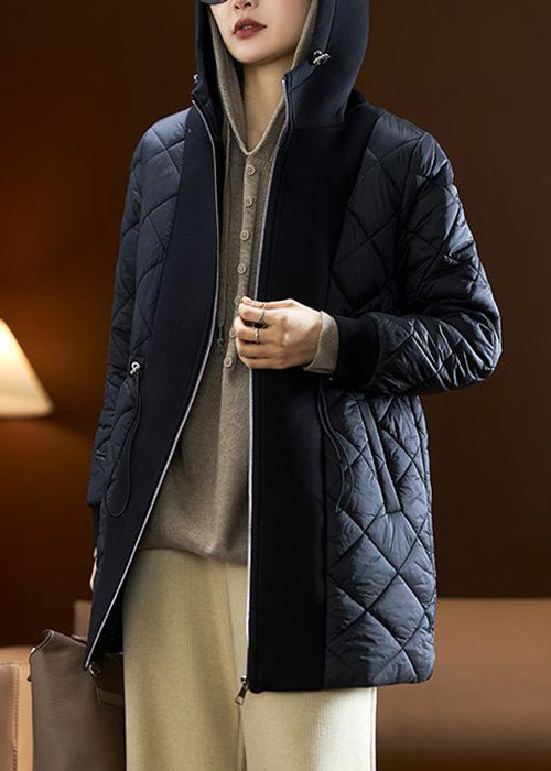 Drune | Schwarze Kapuzenjacke mit Kordelzug Taschen aus Baumwolle gefüllt Winter