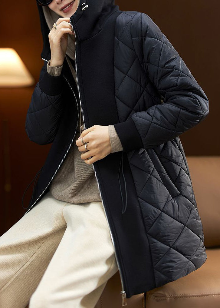 Drune | Schwarze Kapuzenjacke mit Kordelzug Taschen aus Baumwolle gefüllt Winter