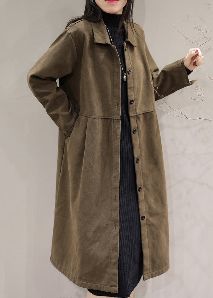 Drune | Brauner Peter-Pan-Kragen Knopf Warme Fleece Mäntel Lange Ärmel