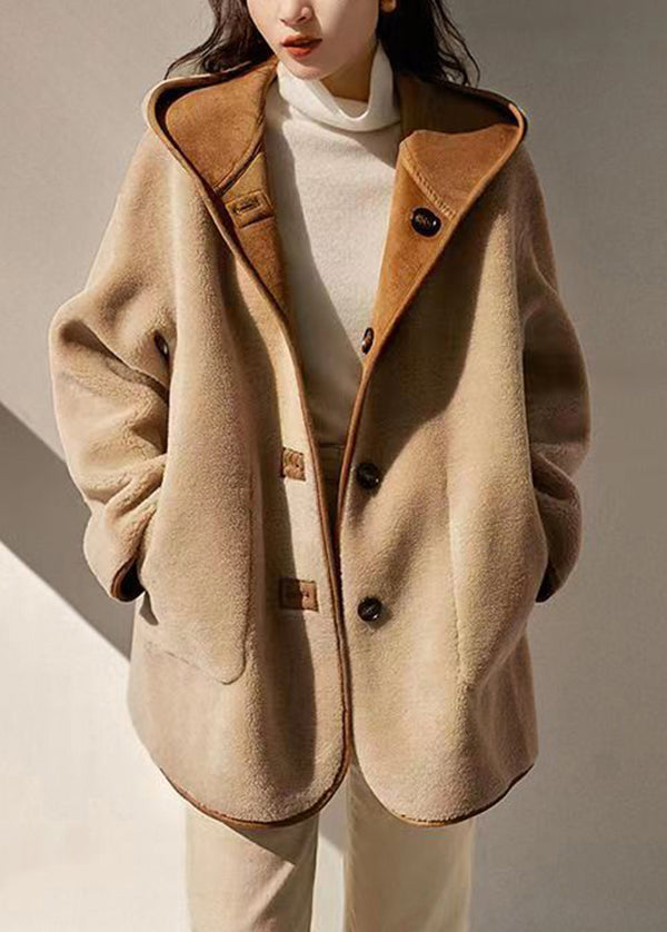 Drune | Camel Kapuzen Taschen Patchwork Wende Wollmäntel Winter