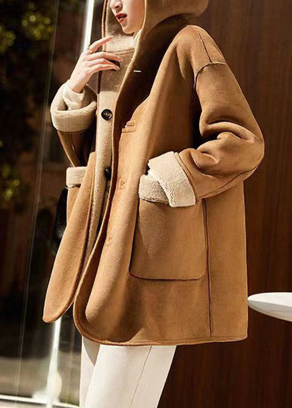 Drune | Camel Kapuzen Taschen Patchwork Wende Wollmäntel Winter