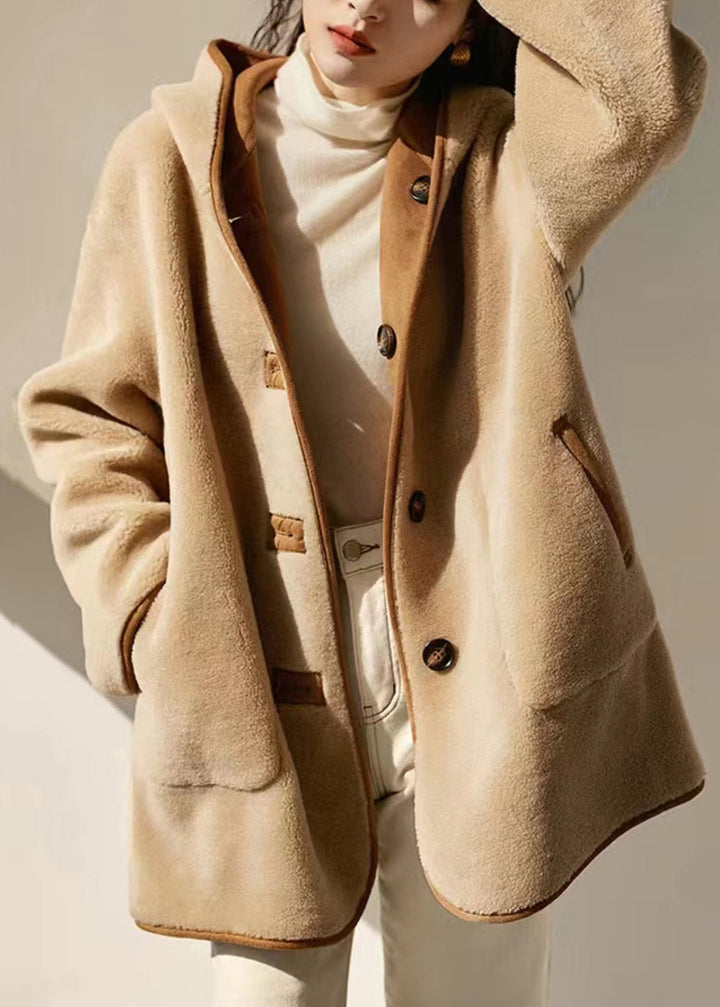 Drune | Camel Kapuzen Taschen Patchwork Wende Wollmäntel Winter