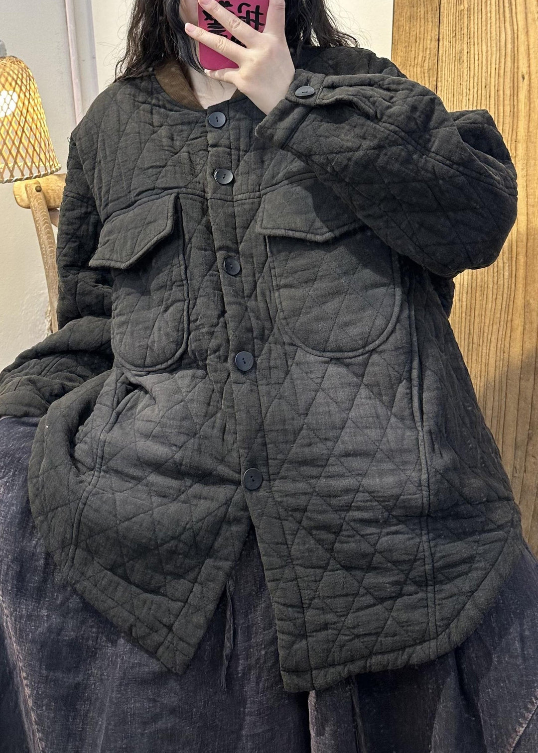 Drune | Lässige lila Taschenknopf feine Baumwollgefüllte Mäntel Winter