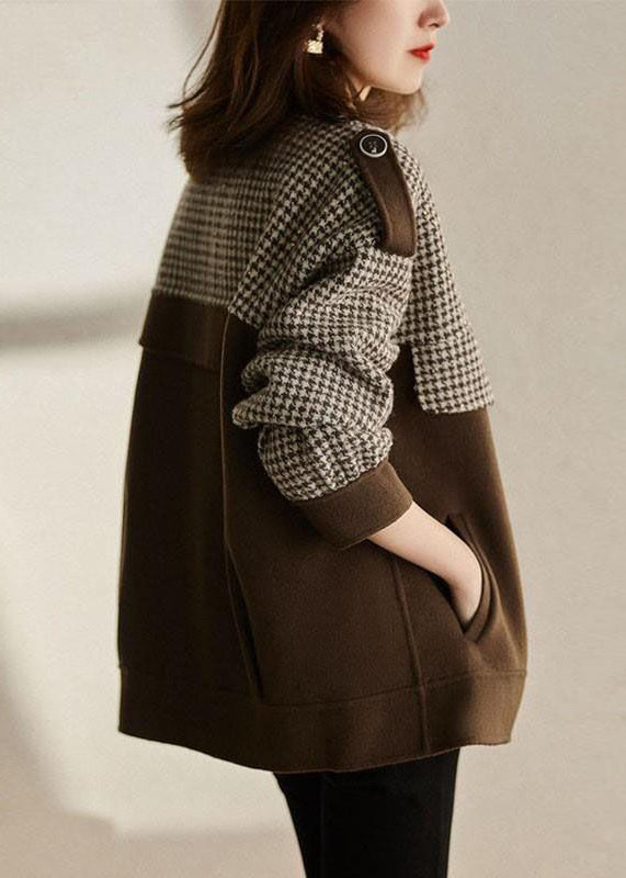 Drune | Kaffee Plaid Knopf Patchwork Baumwolle Mäntel