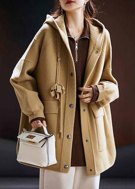 Drune | Khaki Kapuzen Taschen Patchwork Baumwolle Mäntel Lange Ärmel