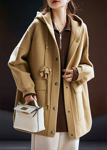 Drune | Khaki Kapuzen Taschen Patchwork Baumwolle Mäntel Lange Ärmel
