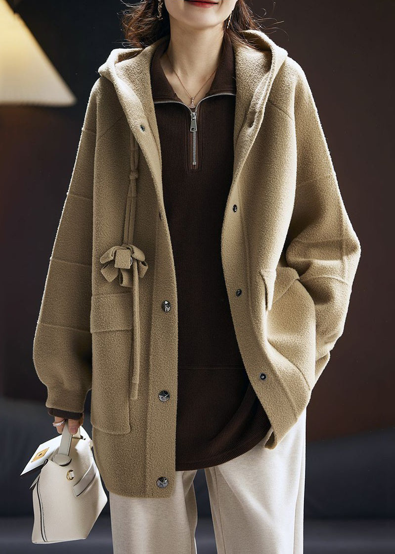 Drune | Khaki Kapuzen Taschen Patchwork Baumwolle Mäntel Lange Ärmel