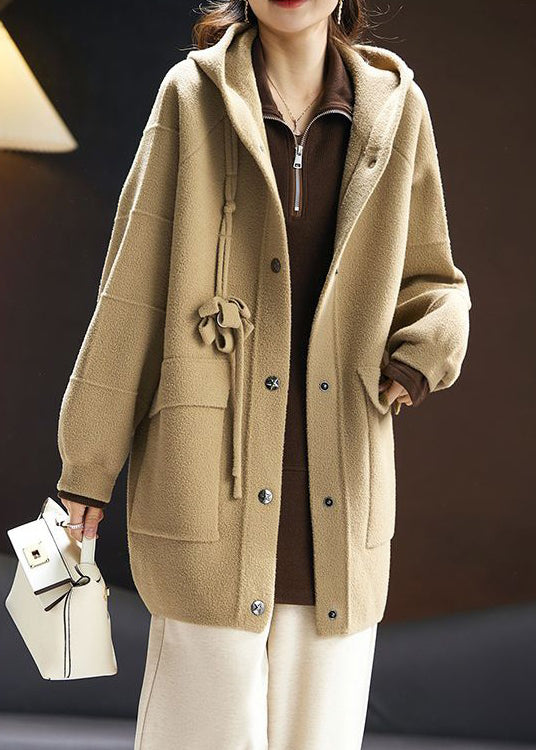 Drune | Khaki Kapuzen Taschen Patchwork Baumwolle Mäntel Lange Ärmel