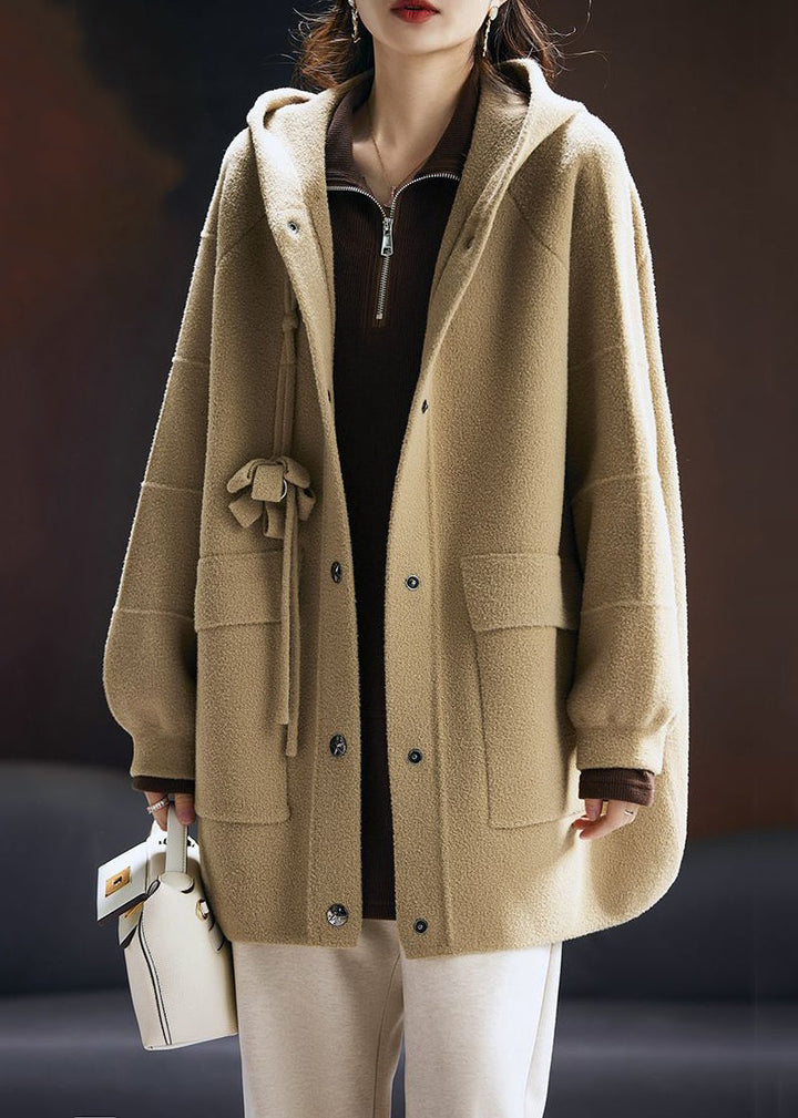 Drune | Khaki Kapuzen Taschen Patchwork Baumwolle Mäntel Lange Ärmel