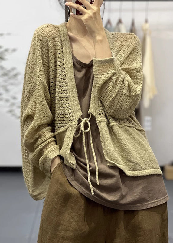 Drune | Khaki Schnür Patchwork Baumwoll Strickmäntel