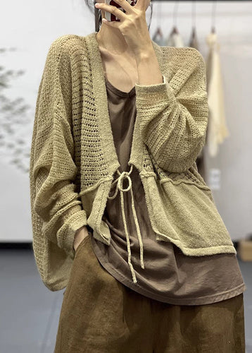 Drune | Khaki Schnür Patchwork Baumwoll Strickmäntel