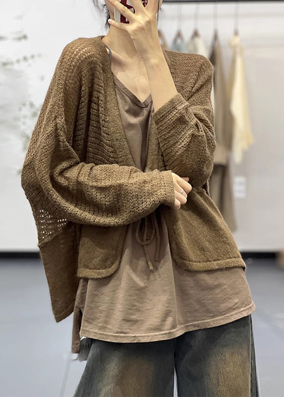 Drune | Khaki Schnür Patchwork Baumwoll Strickmäntel