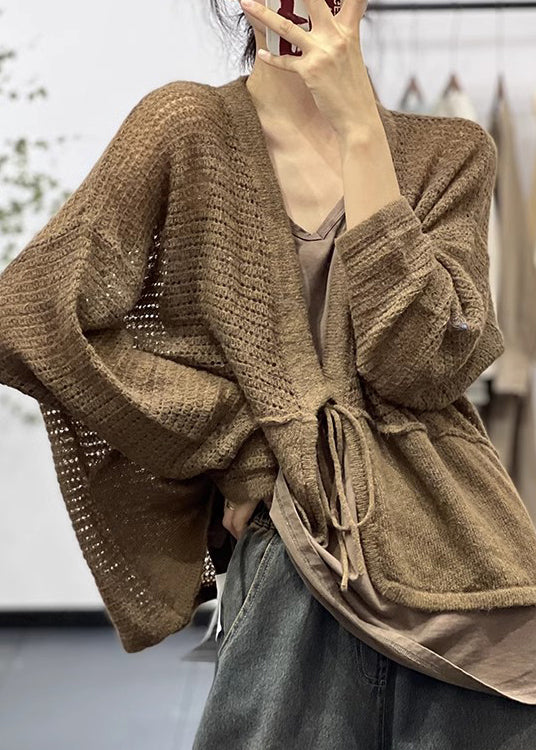 Drune | Khaki Schnür Patchwork Baumwoll Strickmäntel