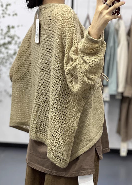 Drune | Khaki Schnür Patchwork Baumwoll Strickmäntel