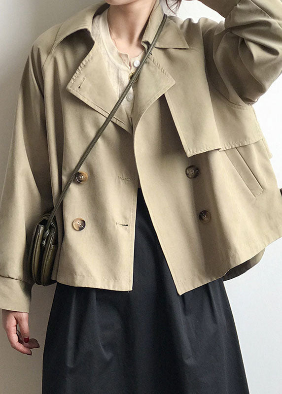 Drune | Khaki Peter Pan-Kragen Patchwork Knopf Trenchcoats Frühling