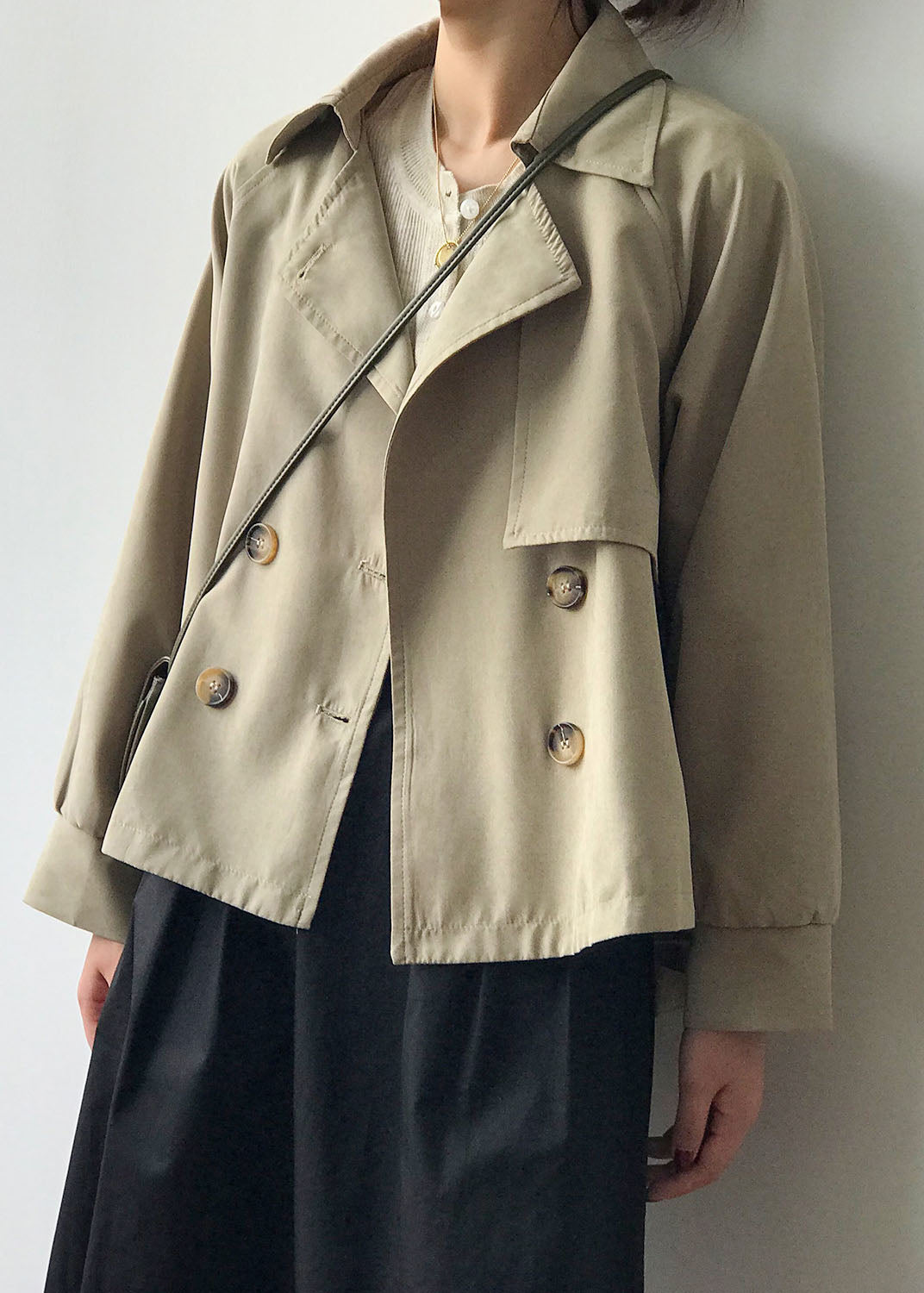 Drune | Khaki Peter Pan-Kragen Patchwork Knopf Trenchcoats Frühling