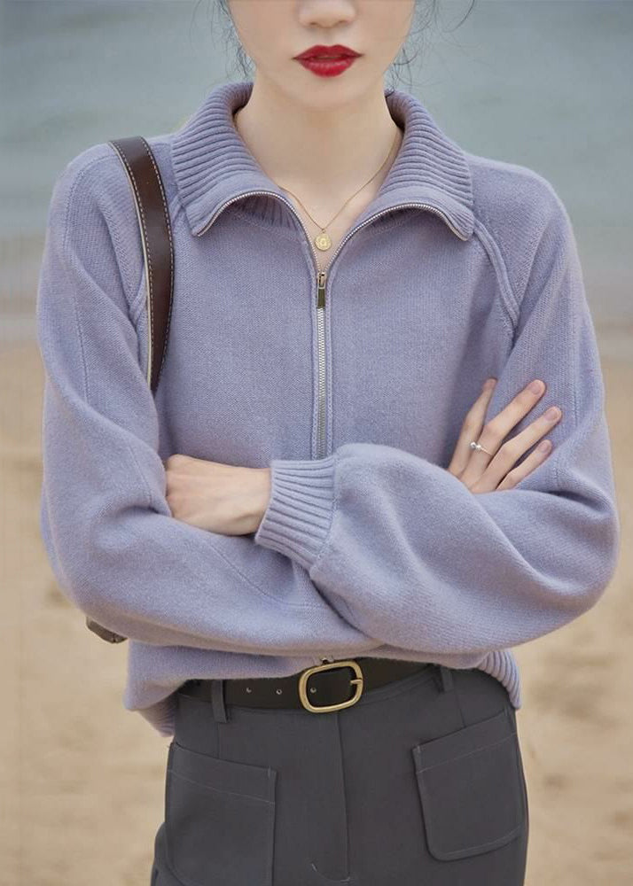 Drune | Hellgrüner Zip-Up Patchwork Strickmantel mit langen Ärmeln