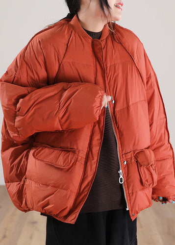 Drune | Orange Zip Up Pockets Entenfedern Wintermäntel Winter