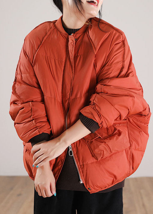 Drune | Orange Zip Up Pockets Entenfedern Wintermäntel Winter