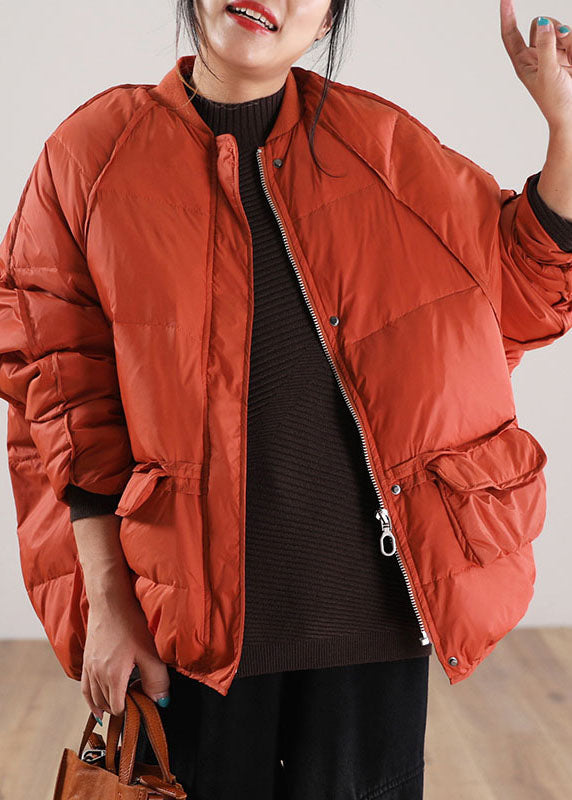 Drune | Orange Zip Up Pockets Entenfedern Wintermäntel Winter