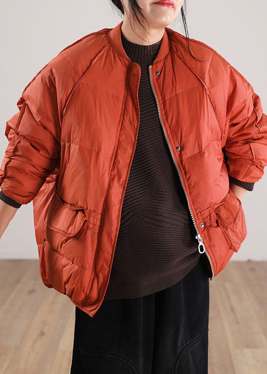 Drune | Orange Zip Up Pockets Entenfedern Wintermäntel Winter