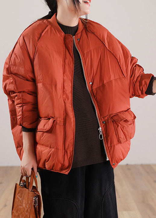 Drune | Orange Zip Up Pockets Entenfedern Wintermäntel Winter