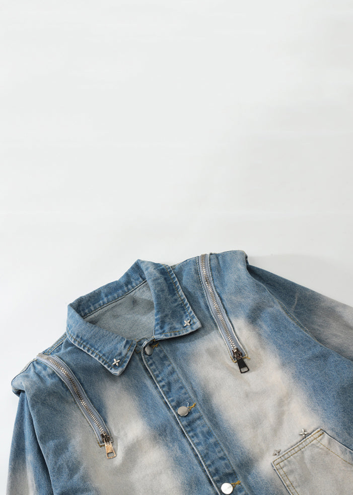 Drune | Pink Button Taschen Patchwork Unisex Stil Denim Mäntel