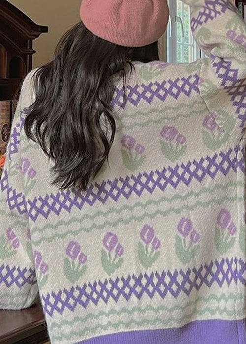 Drune | Lila Knopf Taschen Patchwork Strickmäntel