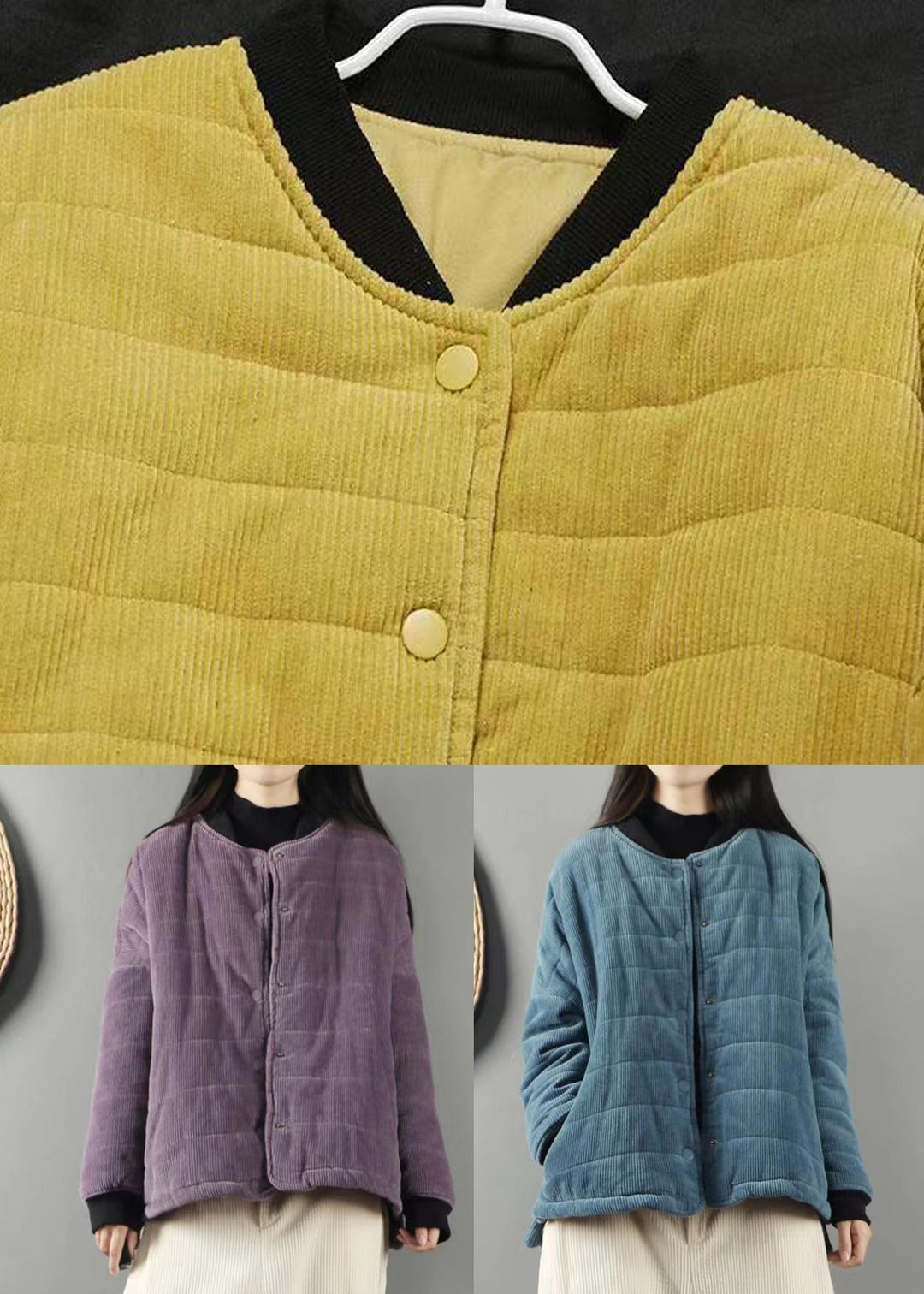 Drune | Gelbe Taschen Patchwork Feine Baumwollgefüllte Mäntel Winter
