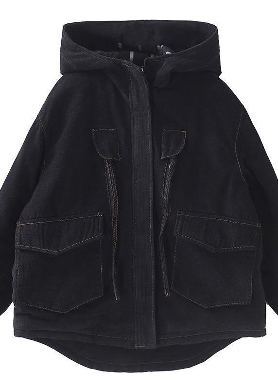 Drune | schwarze Plus-Size-Kleidungsdesign Kapuzenjacke mit Reißverschluss Taschen für Damen Mäntel