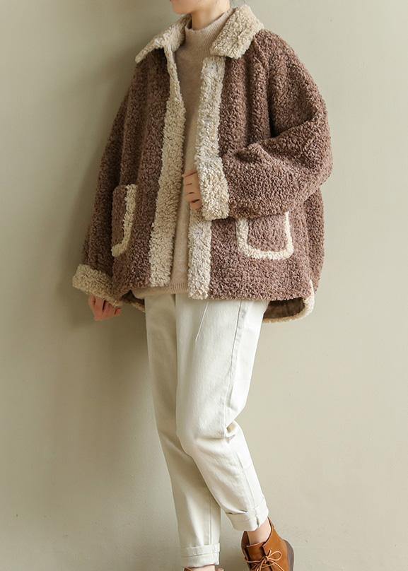 Drune | Reverskragen feine Patchwork Mäntel Damen Schokolade tägliche Jacken