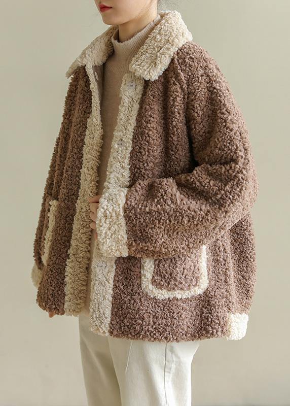 Drune | Reverskragen feine Patchwork Mäntel Damen Schokolade tägliche Jacken