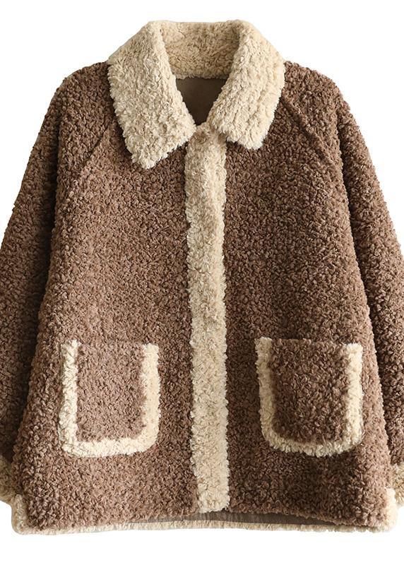 Drune | Reverskragen feine Patchwork Mäntel Damen Schokolade tägliche Jacken