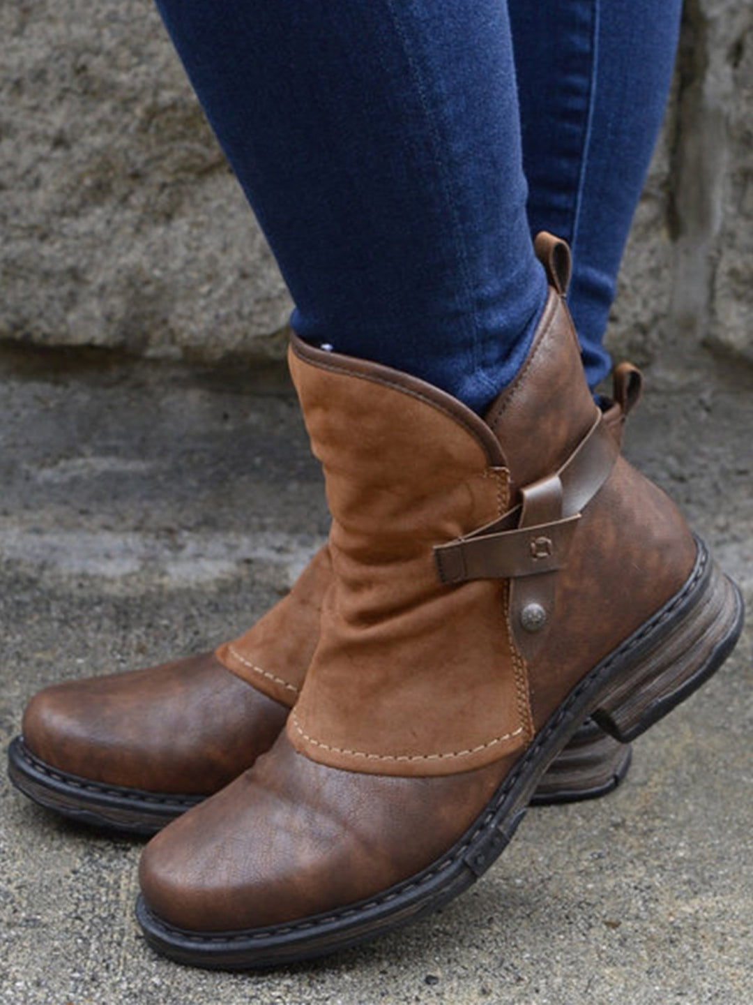 Drune | Stiefeletten Leder Und Wildleder Niedriger Absatz Dekorative Riemen Und Nieten