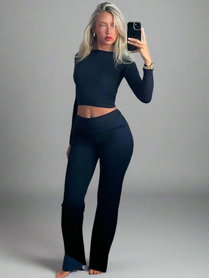 Drune | Set Zweiteiler aus Baumwolle für Damen mit weitem Bein und langen Ärmeln