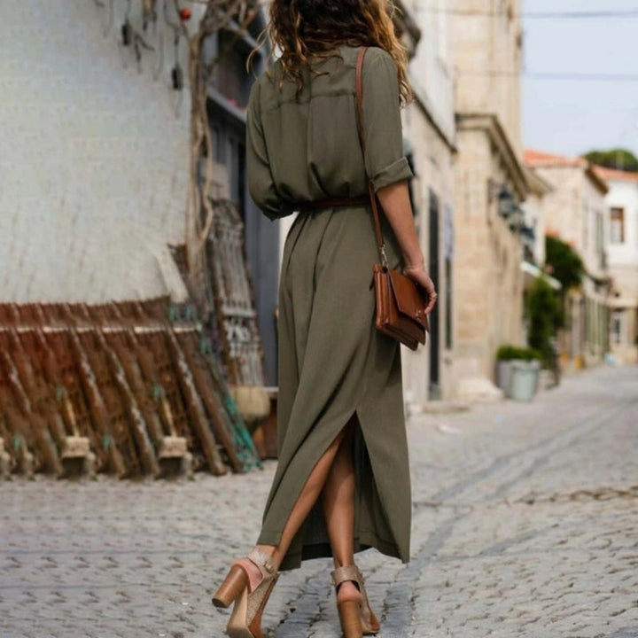 Drune – Elegantes Button-Down-Hemdkleid für Damen | Langärmliges Hemdblusenkleid im Bohemian-Stil mit Gürtel