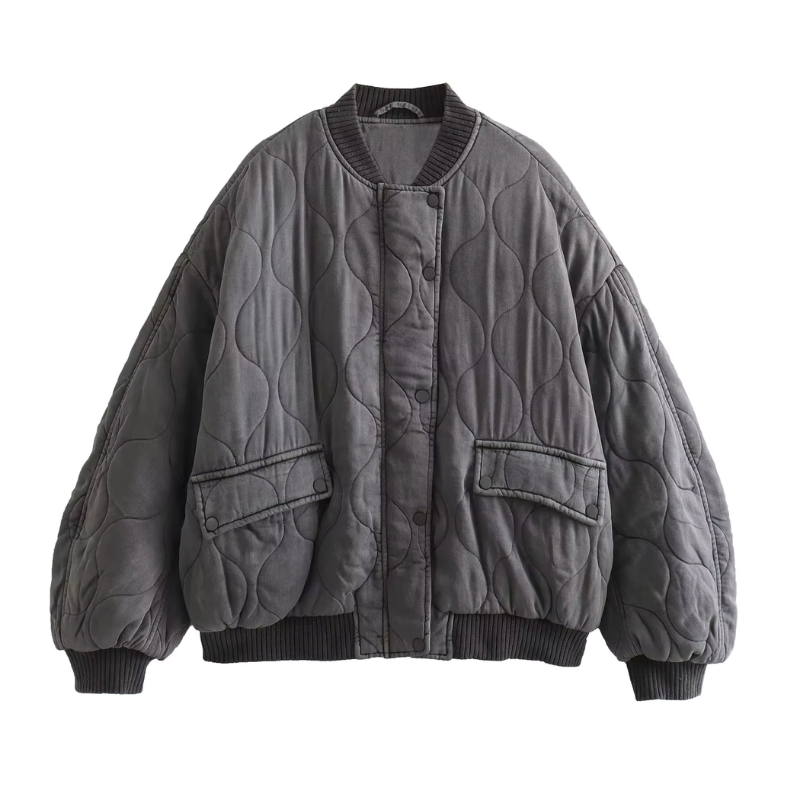 Drune | Graue Oversized Leichte Bomberjacke