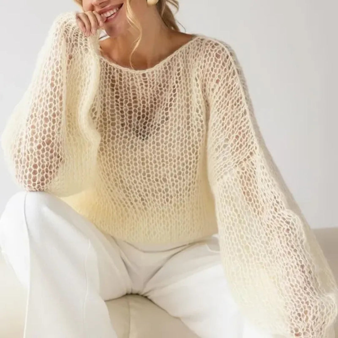 Drune | Luftiger Mesh-Pullover mit Laternenärmeln aus Mohair-Mischung