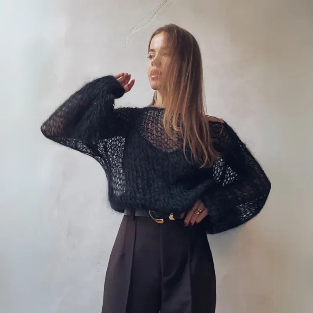 Drune | Luftiger Mesh-Pullover mit Laternenärmeln aus Mohair-Mischung
