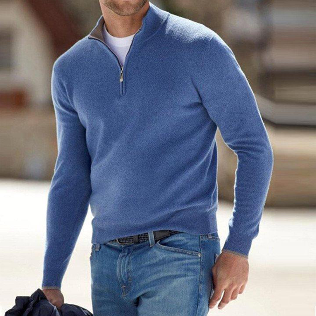 Drune | Slim Fit Leichter Baumwollmix Halber Reißverschluss Lässiger Stil