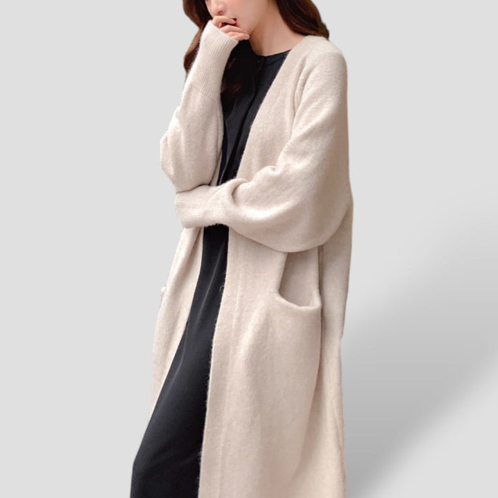 Drune | Damen Cashmere Cardigan mit langer offener Vorderseite und Taschen