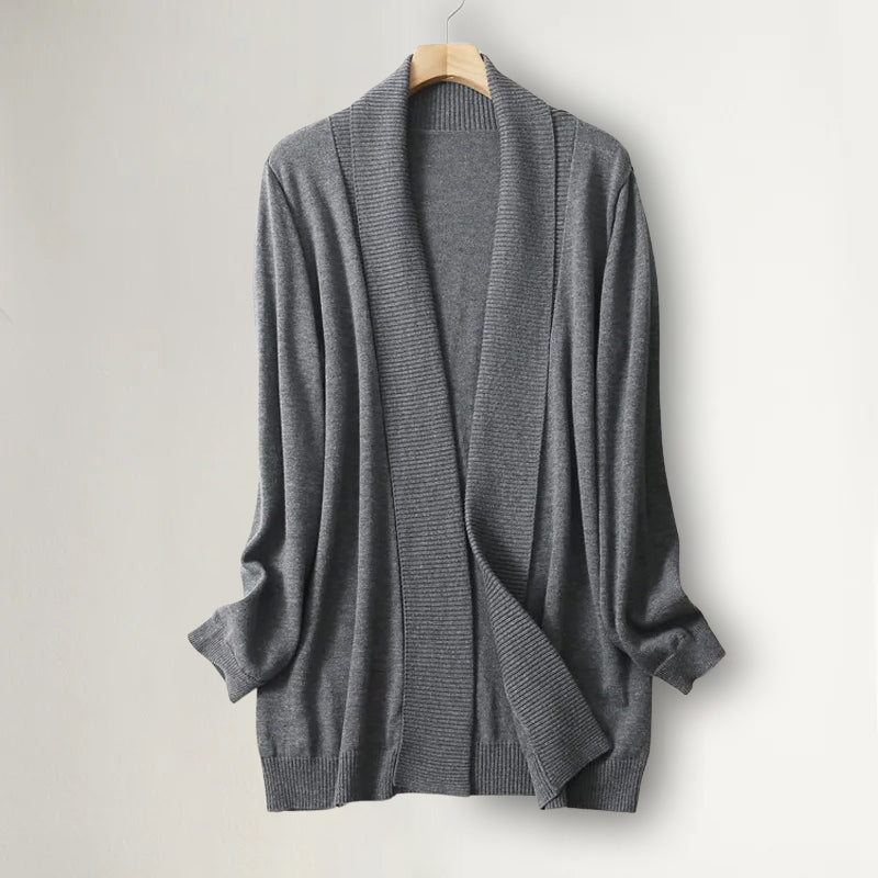 Drune | Damen Kaschmir Cardigan mit offener Vorderseite und langen Ärmeln