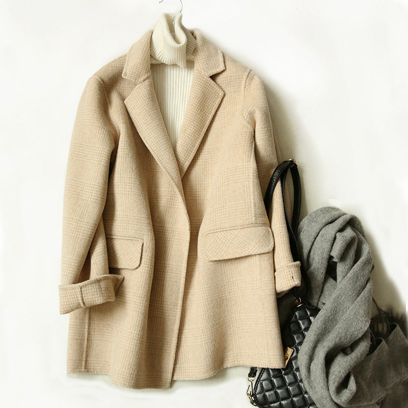 Drune | Damen Woll-Winterjacke mit Karomuster und Reverskragen