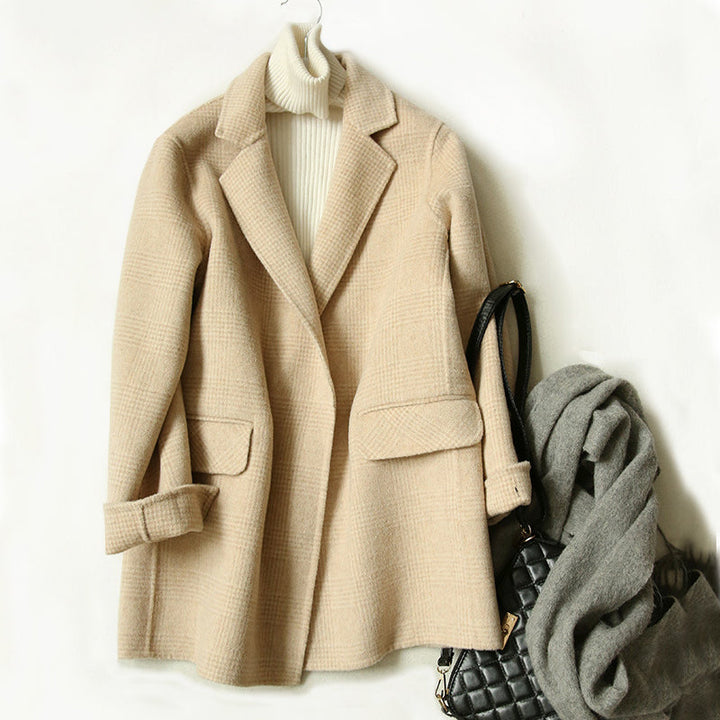 Drune | Damen Woll-Winterjacke mit Karomuster und Reverskragen