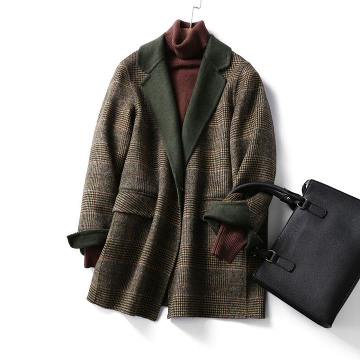 Drune | Damen Woll-Winterjacke mit Karomuster und Reverskragen