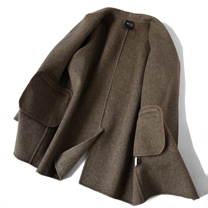Drune | Damen Woll-Winterjacke mit Karomuster und Reverskragen