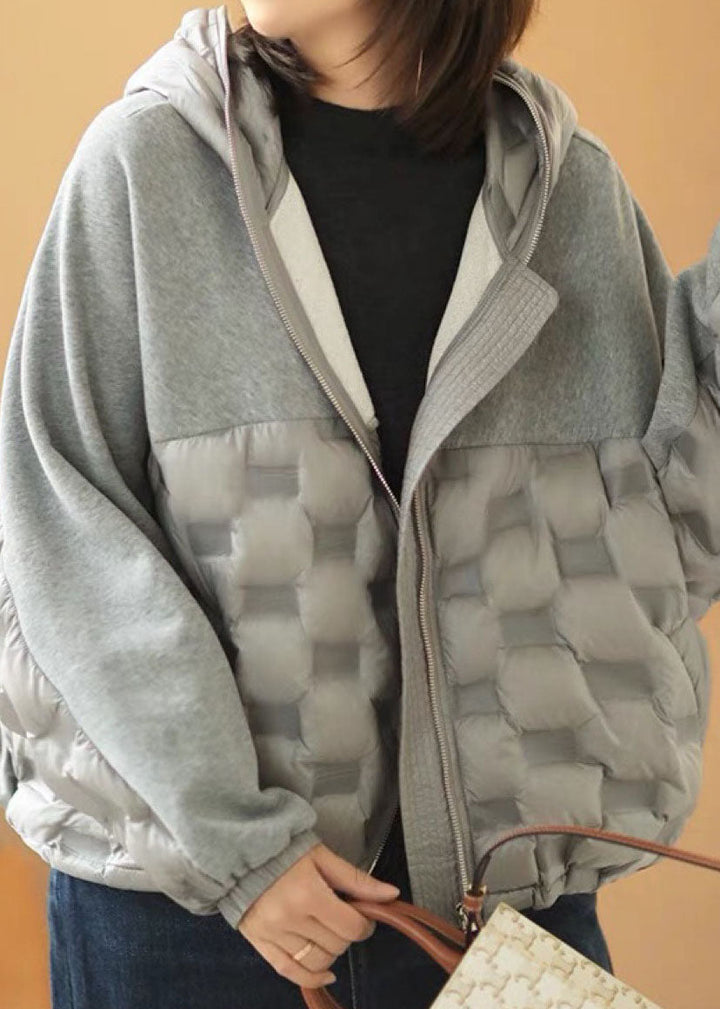 Drune | Beiger Kapuzen-Patchwork Taschen Winter Entendaunenjacken