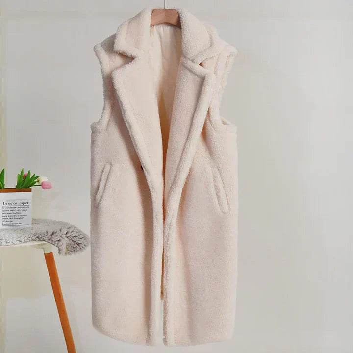 Drune | Teddy Jacke Übergröße Passform Ärmellos Weiche Textur mittlere Länge